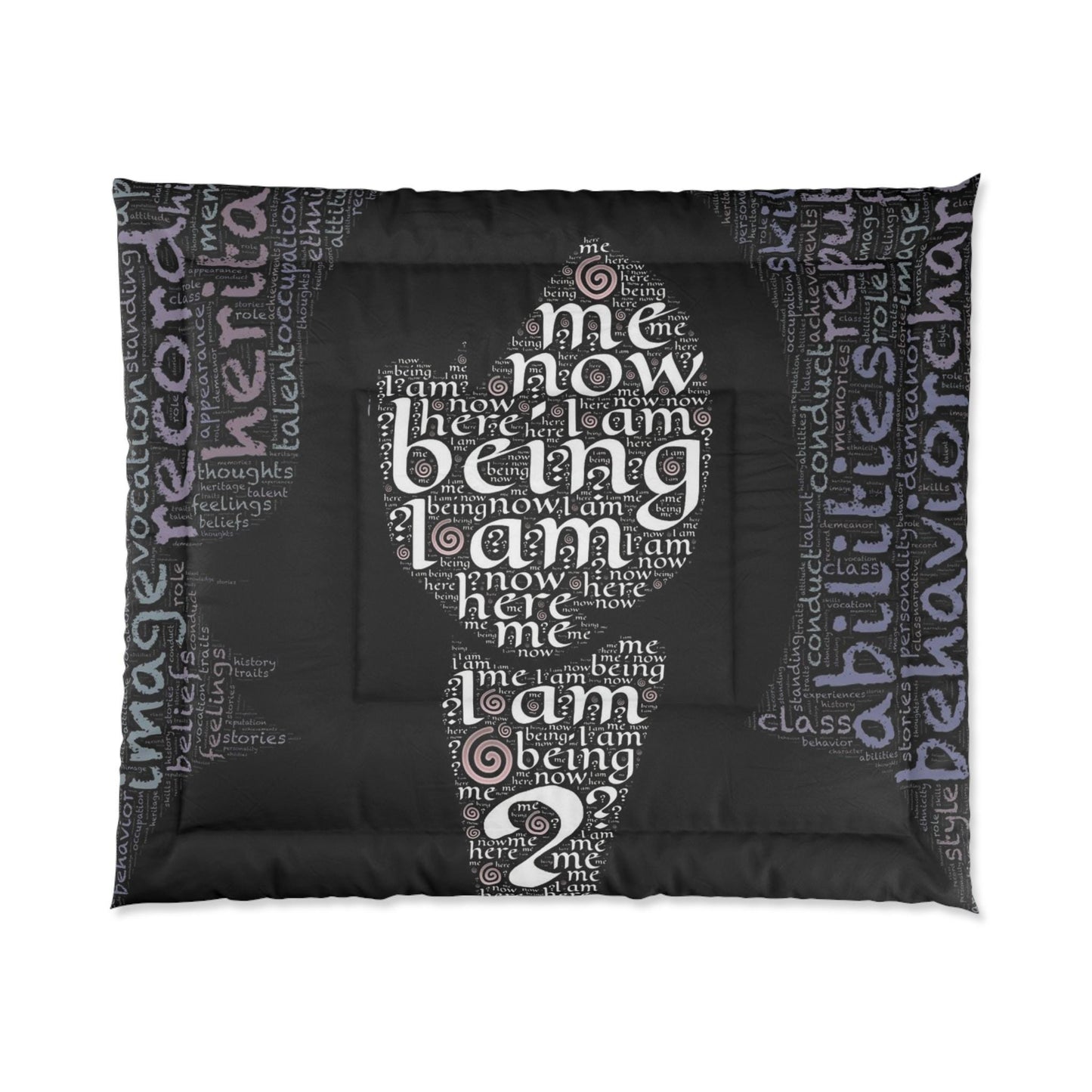 Who an I? Comforter with Motivational Quotes, Cozy Bedding for Home Decor, Perfect for Self-Care, Gifts for Him/Her, Bedroom Makeover