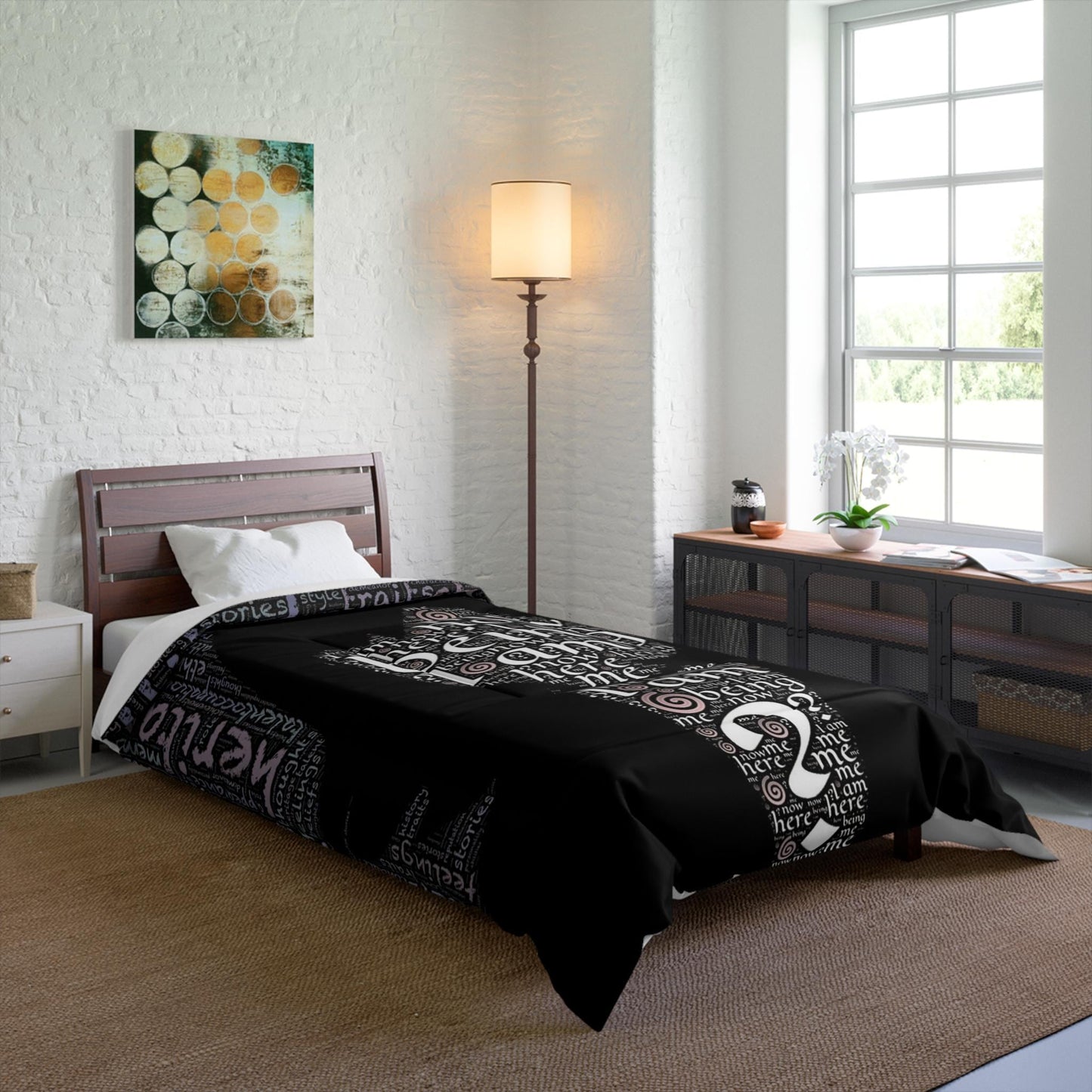 Who an I? Comforter with Motivational Quotes, Cozy Bedding for Home Decor, Perfect for Self-Care, Gifts for Him/Her, Bedroom Makeover