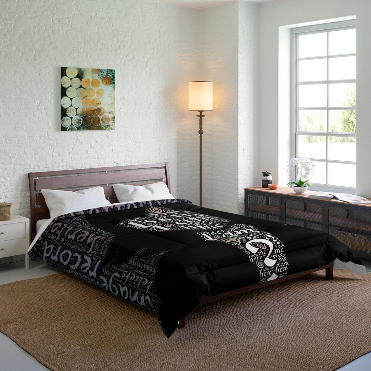 Who an I? Comforter with Motivational Quotes, Cozy Bedding for Home Decor, Perfect for Self-Care, Gifts for Him/Her, Bedroom Makeover