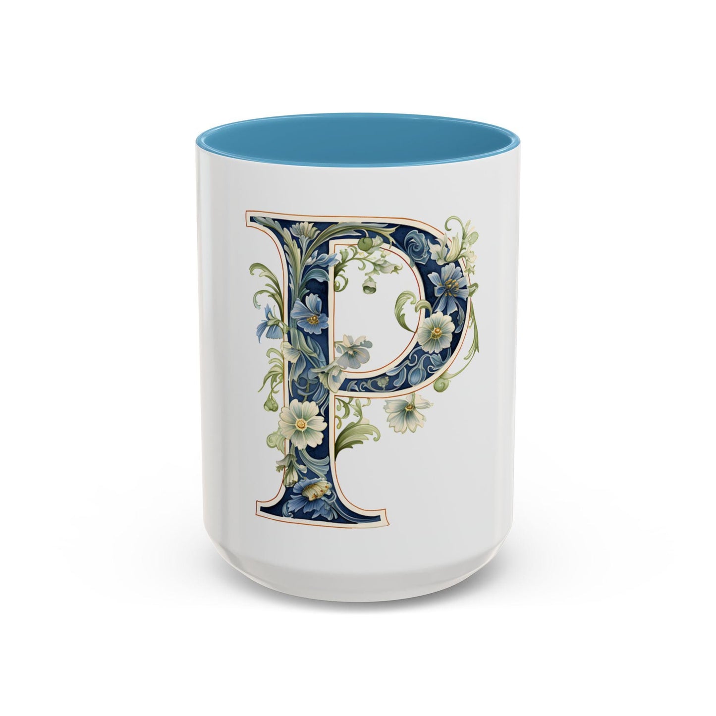 Floral Initial P Coffee Mug, Personalized Gift, Home Decor, Customizable, Birthday, Wedding