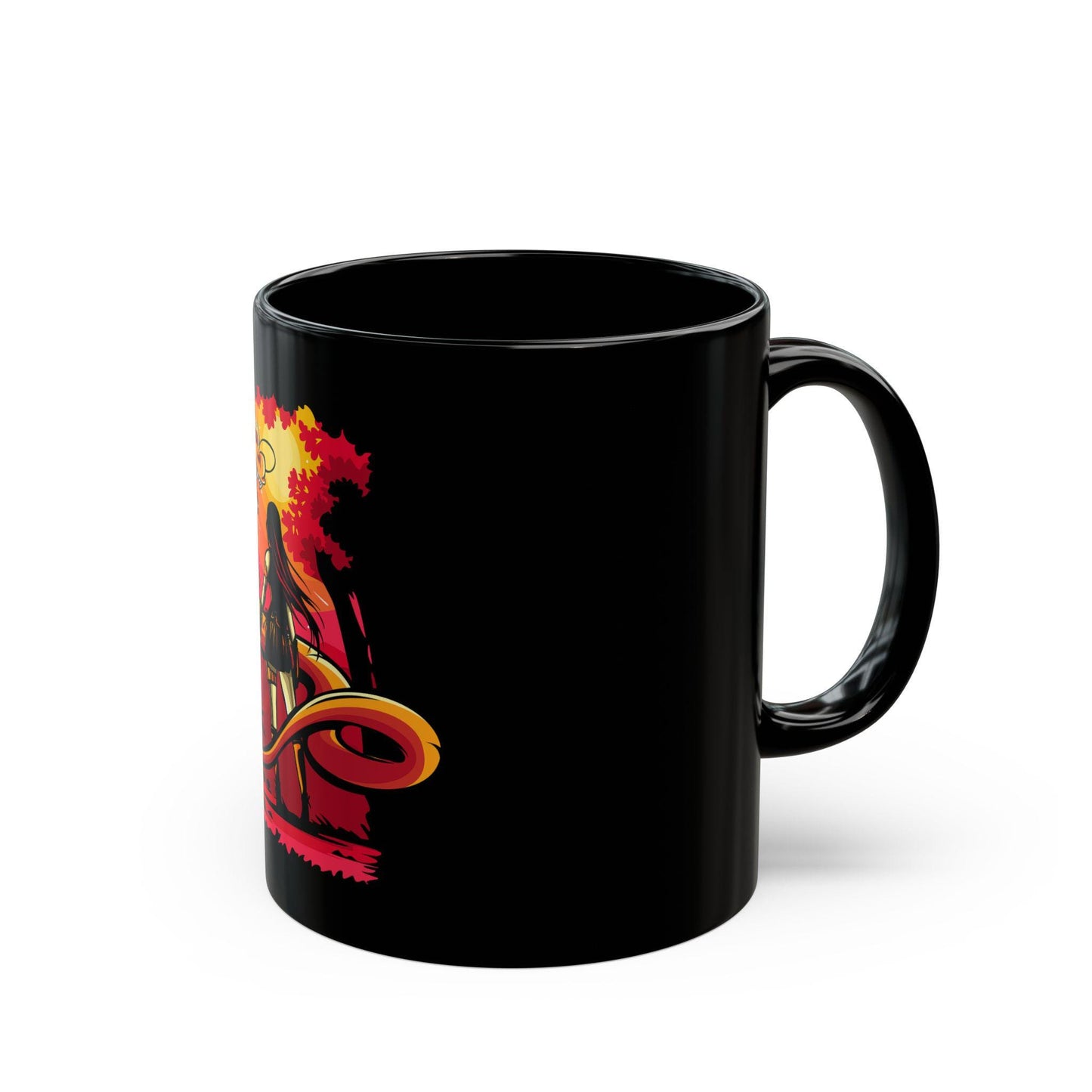Dragon & Warrior Black Coffee Mug - Mythical Tea Cup, Unique Gift for Gamers, Fantasy Lovers, Art Collectors, Dragon Appreciation