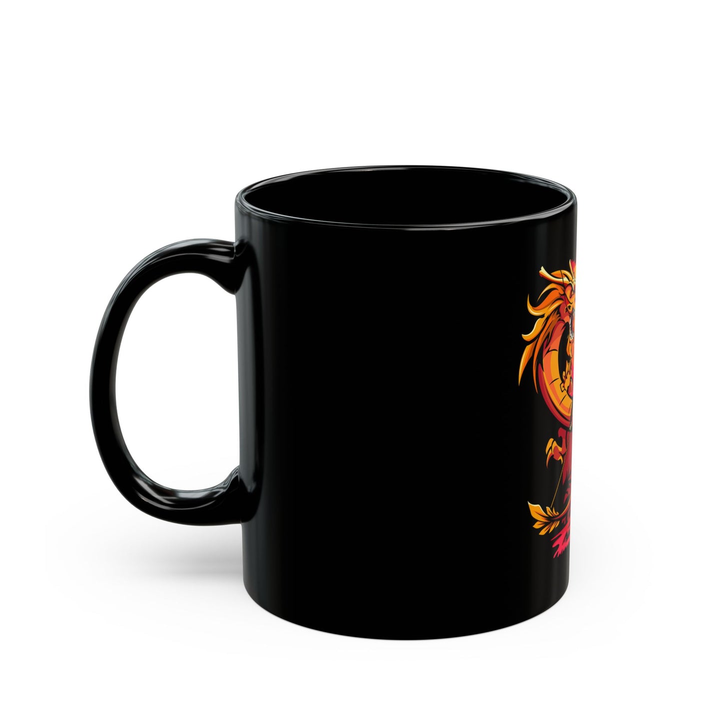 Dragon & Warrior Black Coffee Mug - Mythical Tea Cup, Unique Gift for Gamers, Fantasy Lovers, Art Collectors, Dragon Appreciation