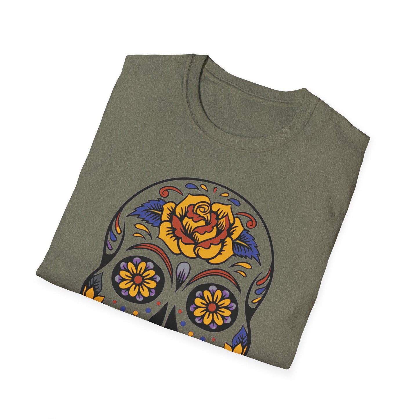 Skull Floral Unisex T-Shirt | Boho Tee, Day of the Dead Gift, Casual Wear, Festival Apparel, Vintage Style Shirt