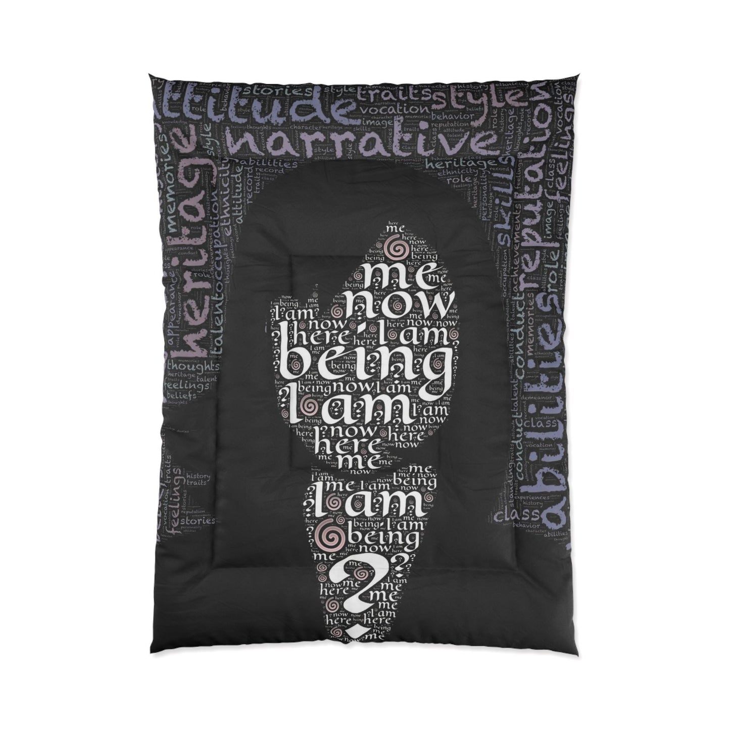 Who an I? Comforter with Motivational Quotes, Cozy Bedding for Home Decor, Perfect for Self-Care, Gifts for Him/Her, Bedroom Makeover