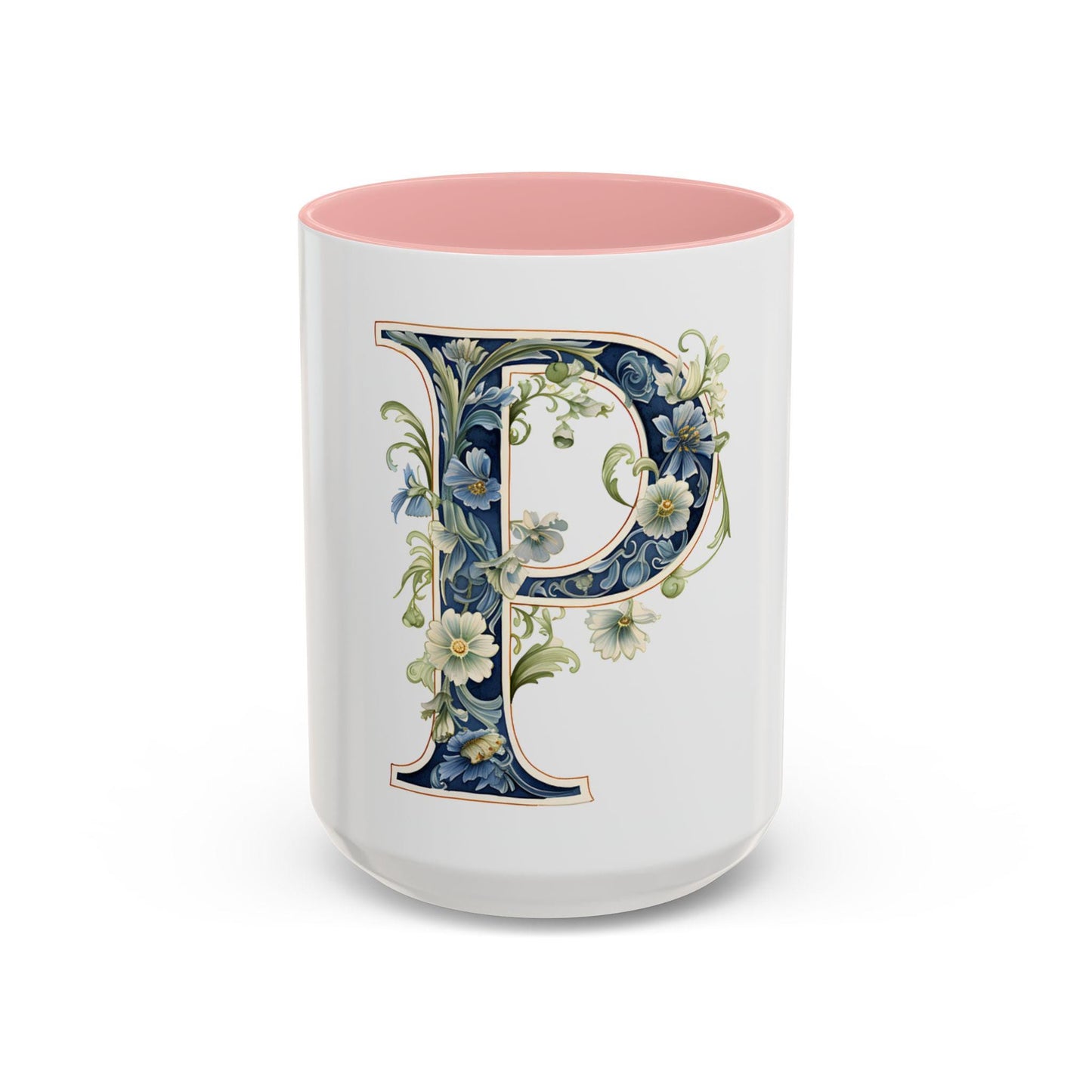 Floral Initial P Coffee Mug, Personalized Gift, Home Decor, Customizable, Birthday, Wedding