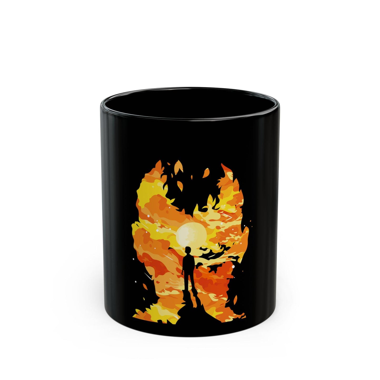 Black Mug with Vibrant Sunset Design, Cozy Coffee Cup, Perfect for Tea Lovers, Gift for Nature Lovers, Inspirational Drinkware