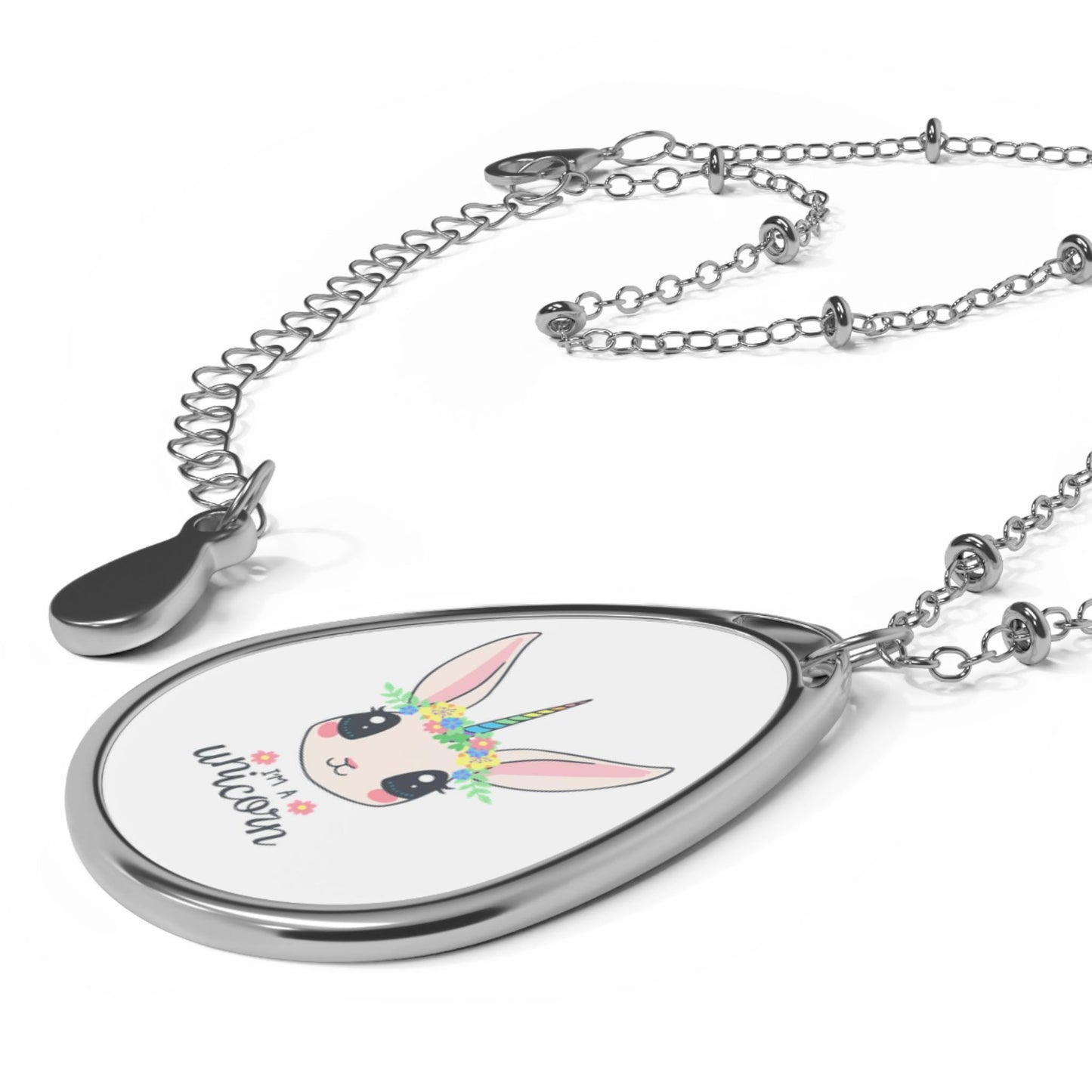 Unicorn Oval Necklace, Whimsical Jewelry for Kids, Fun Holiday Gift, Birthday Present, Cute Animal Pendant