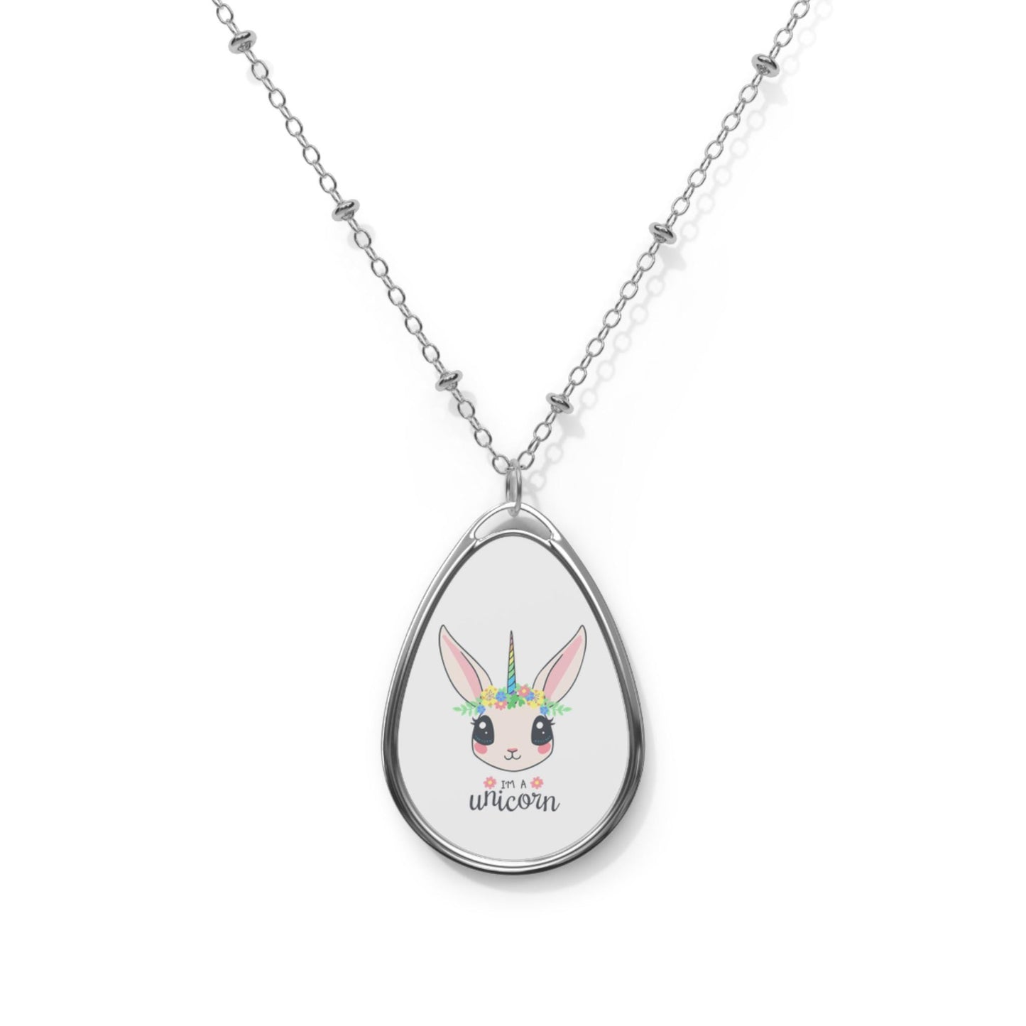 Unicorn Oval Necklace, Whimsical Jewelry for Kids, Fun Holiday Gift, Birthday Present, Cute Animal Pendant