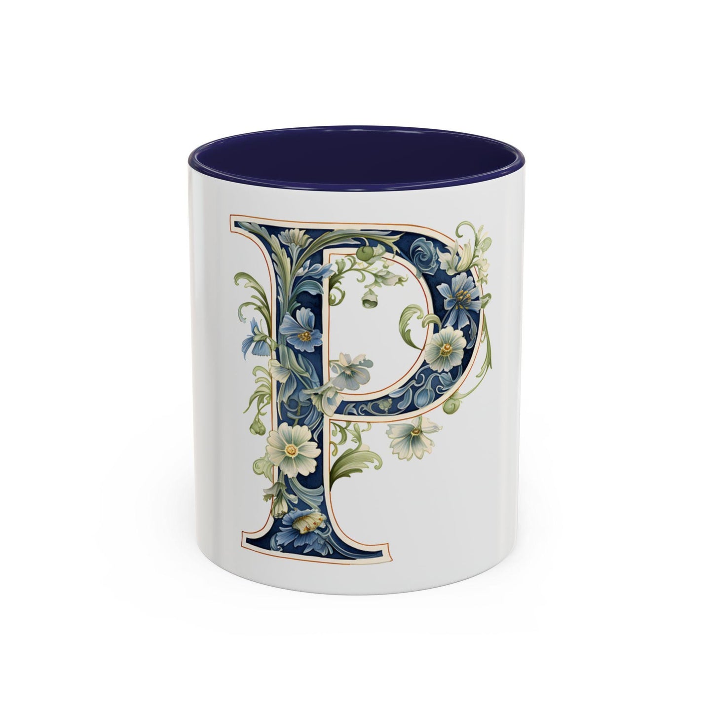 Floral Initial P Coffee Mug, Personalized Gift, Home Decor, Customizable, Birthday, Wedding