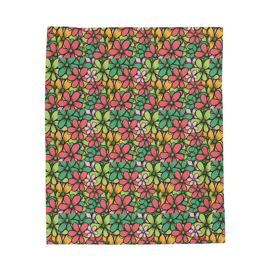 Colorful Floral Velveteen Plush Blanket, Soft Cozy Throw for Home Decor, Gift for Her, Perfect for Housewarming, Picnic, or Relaxation