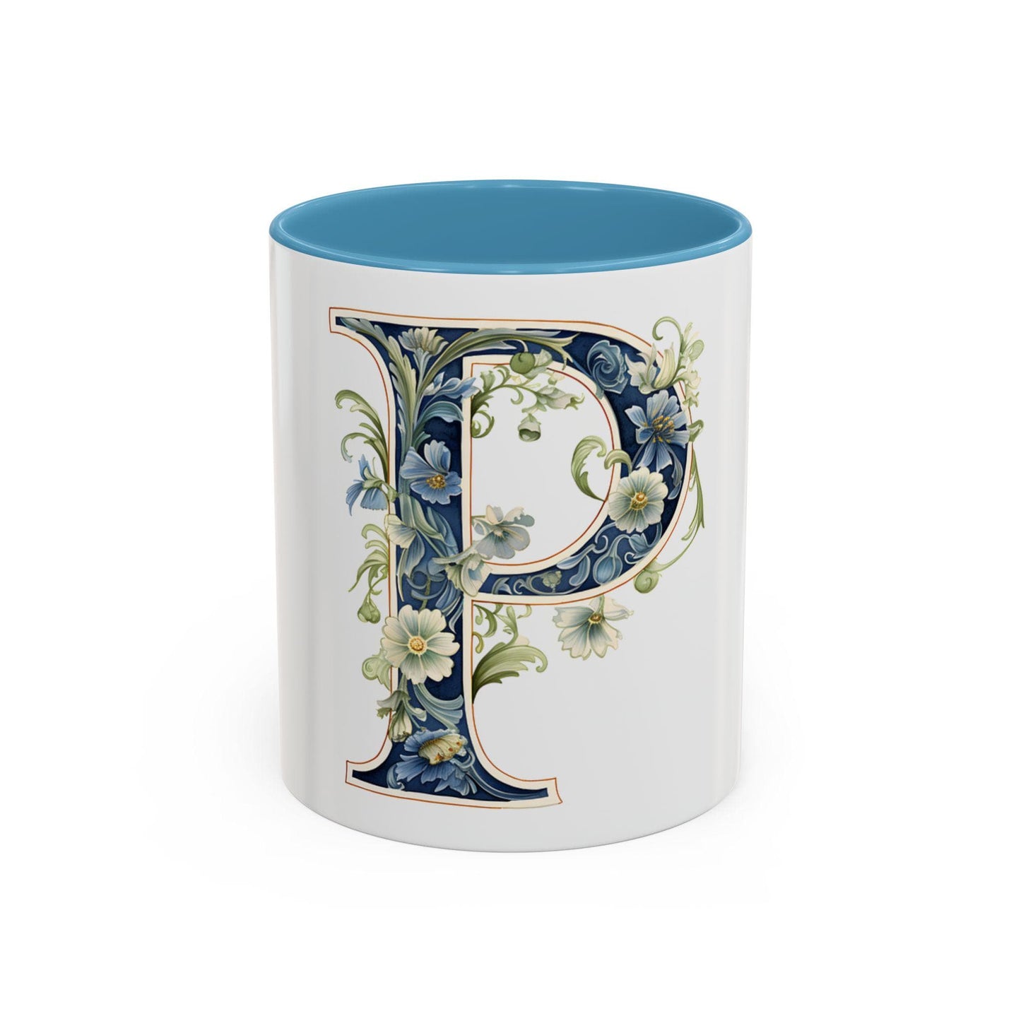 Floral Initial P Coffee Mug, Personalized Gift, Home Decor, Customizable, Birthday, Wedding