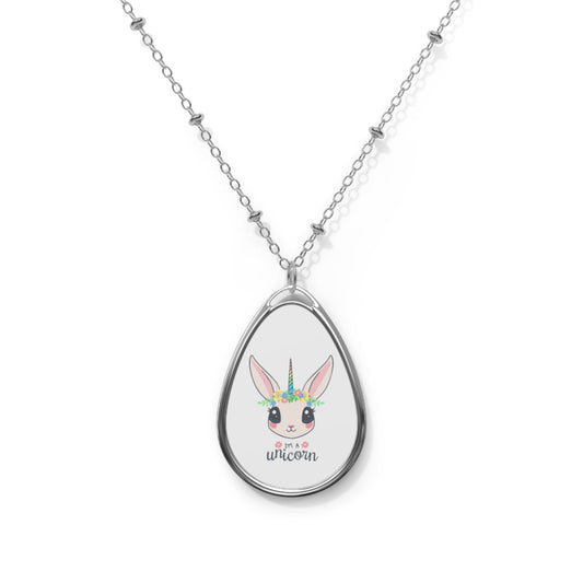 Unicorn Oval Necklace, Whimsical Jewelry for Kids, Fun Holiday Gift, Birthday Present, Cute Animal Pendant
