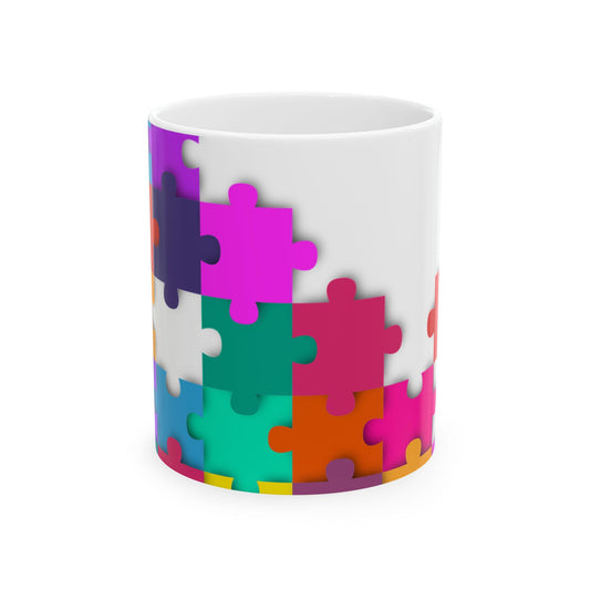 Colorful Puzzle Pattern Ceramic Mug | Unique Gift for Puzzles Lovers, Coffee/Tea Mug, Fun Kitchen Decor, Gift for Friends