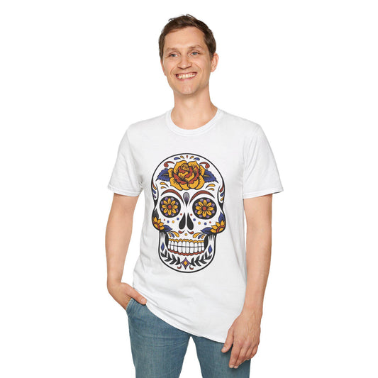 Skull Floral Unisex T-Shirt | Boho Tee, Day of the Dead Gift, Casual Wear, Festival Apparel, Vintage Style Shirt