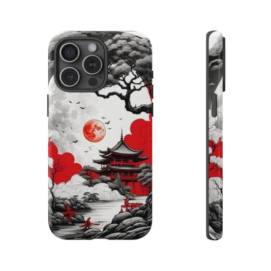 iPhone Case with Japanese Landscape Design, Tough Cases, Red and Black Aesthetic, Gift for Travelers, Unique Phone Cover, Modern Art [...]
