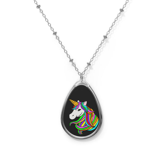 Colorful Unicorn Oval Necklace for Kids, Magical Charm Jewelry, Birthday Gift, Everyday Wear, Enchantment Accessory