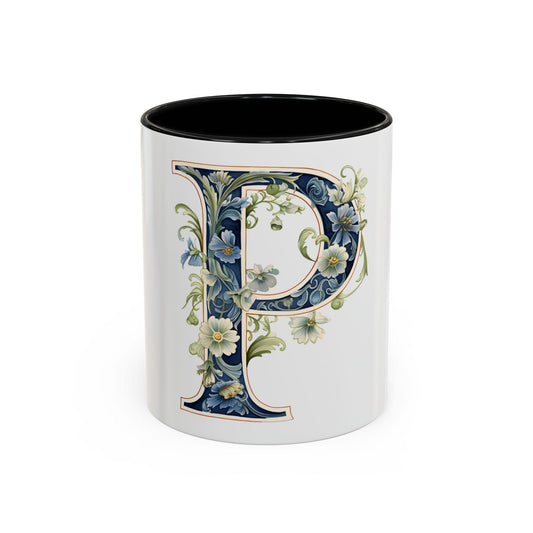Floral Initial P Coffee Mug, Personalized Gift, Home Decor, Customizable, Birthday, Wedding