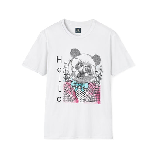 Panda Greeting T-Shirt, Cute Animal Tee, Funny Graphic Shirt, Gift for Animal Lovers, Casual Wear, Unique Birthday Present