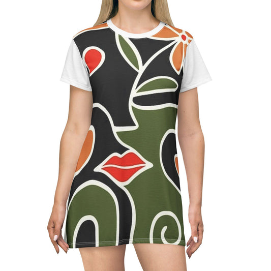 Premium Chic Abstract T-Shirt Dress, Boho Fashion, Casual Wear, Summer Dress, Unique Gift for Her