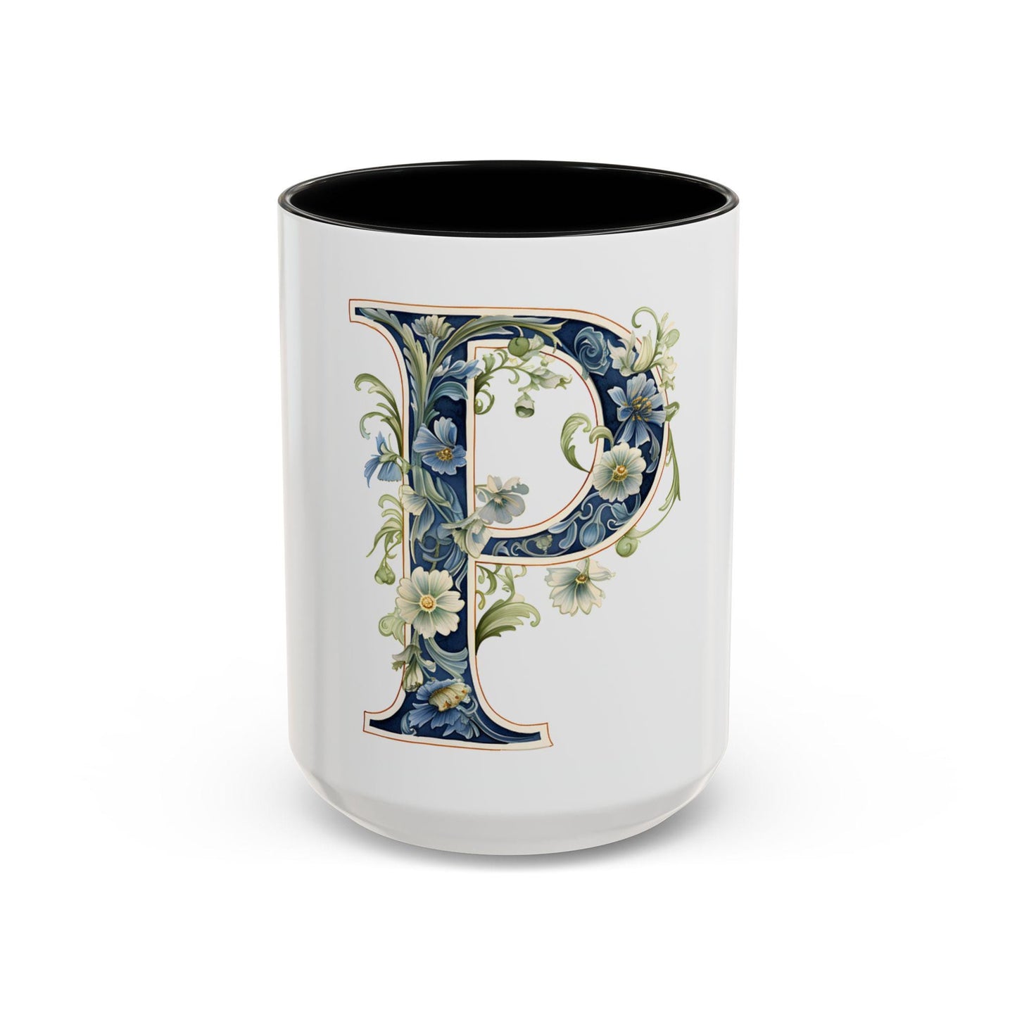 Floral Initial P Coffee Mug, Personalized Gift, Home Decor, Customizable, Birthday, Wedding