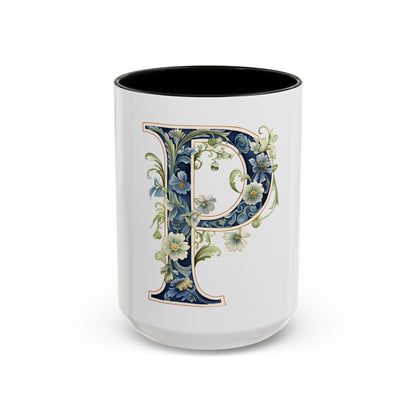Floral Initial P Coffee Mug, Personalized Gift, Home Decor, Customizable, Birthday, Wedding
