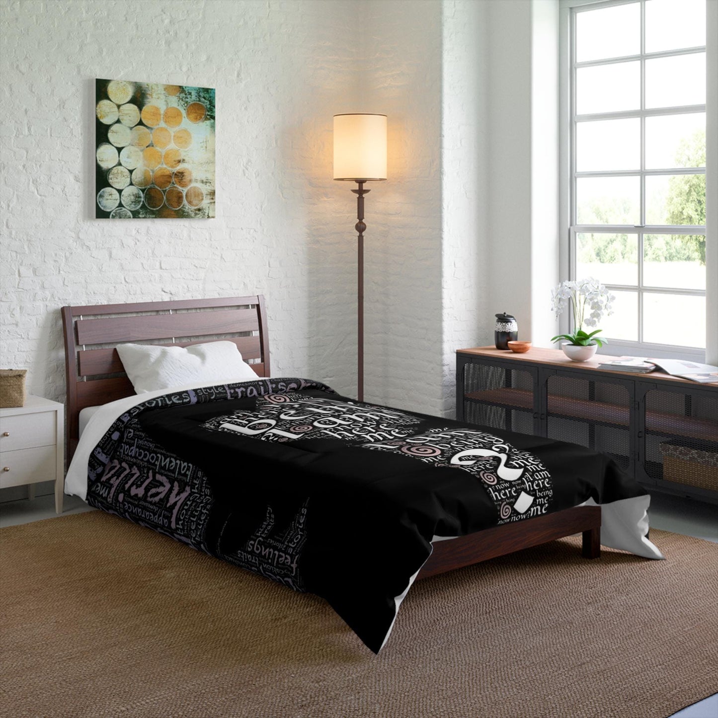 Who an I? Comforter with Motivational Quotes, Cozy Bedding for Home Decor, Perfect for Self-Care, Gifts for Him/Her, Bedroom Makeover