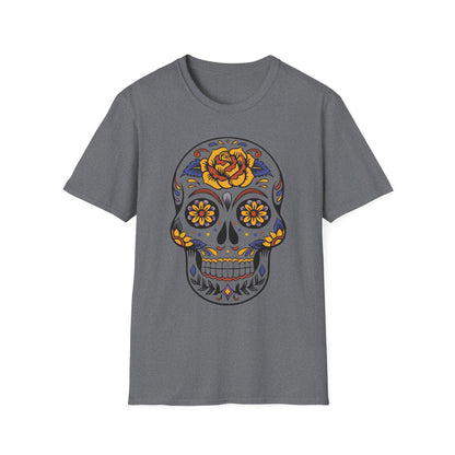 Skull Floral Unisex T-Shirt | Boho Tee, Day of the Dead Gift, Casual Wear, Festival Apparel, Vintage Style Shirt