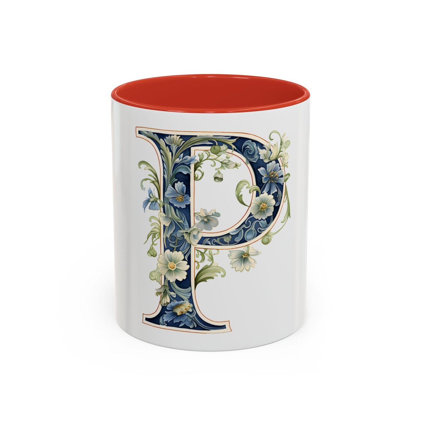 Floral Initial P Coffee Mug, Personalized Gift, Home Decor, Customizable, Birthday, Wedding