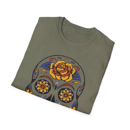 Skull Floral Unisex T-Shirt | Boho Tee, Day of the Dead Gift, Casual Wear, Festival Apparel, Vintage Style Shirt