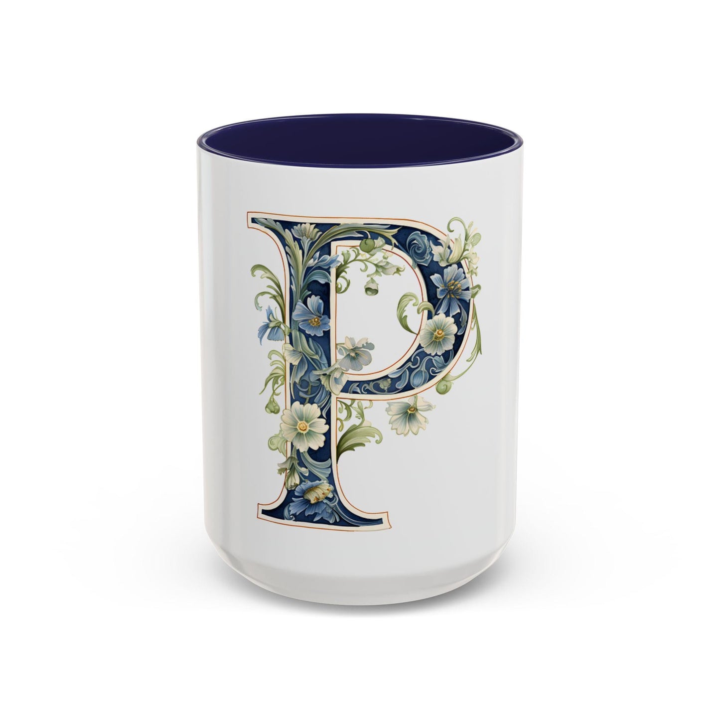 Floral Initial P Coffee Mug, Personalized Gift, Home Decor, Customizable, Birthday, Wedding