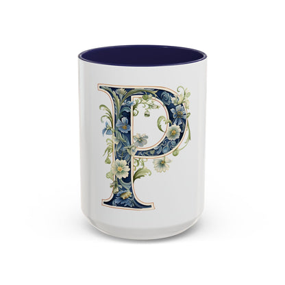 Floral Initial P Coffee Mug, Personalized Gift, Home Decor, Customizable, Birthday, Wedding