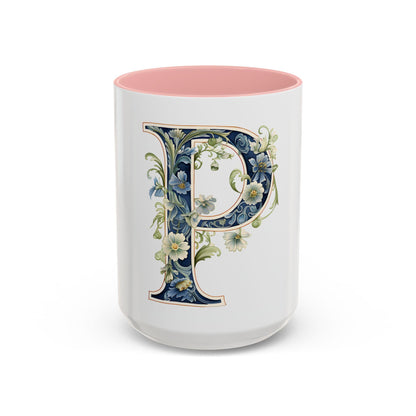 Floral Initial P Coffee Mug, Personalized Gift, Home Decor, Customizable, Birthday, Wedding