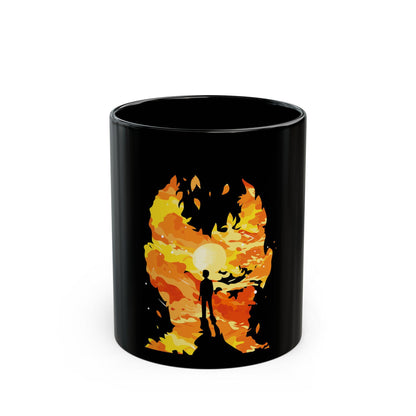Black Mug with Vibrant Sunset Design, Cozy Coffee Cup, Perfect for Tea Lovers, Gift for Nature Lovers, Inspirational Drinkware