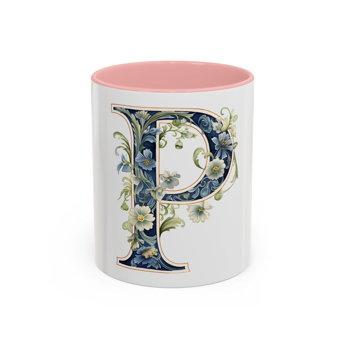 Floral Initial P Coffee Mug, Personalized Gift, Home Decor, Customizable, Birthday, Wedding