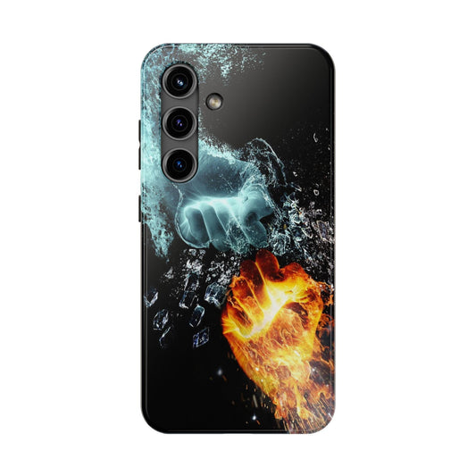Fire and Ice, Bold Elemental Tough Phone Cases for S24, S23, S22, S21 - Fire & Water Design, Durable Protection
