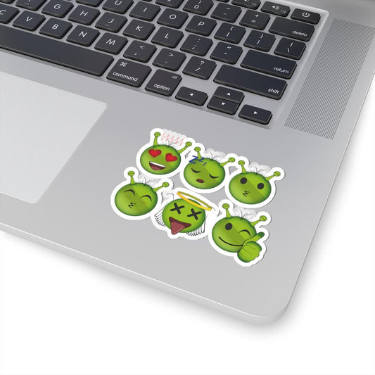 Alien Emoji Kiss-Cut Stickers, Fun Laptop Decals, Kids Room Decor, Party Favors, Gifts for Sticker Lovers