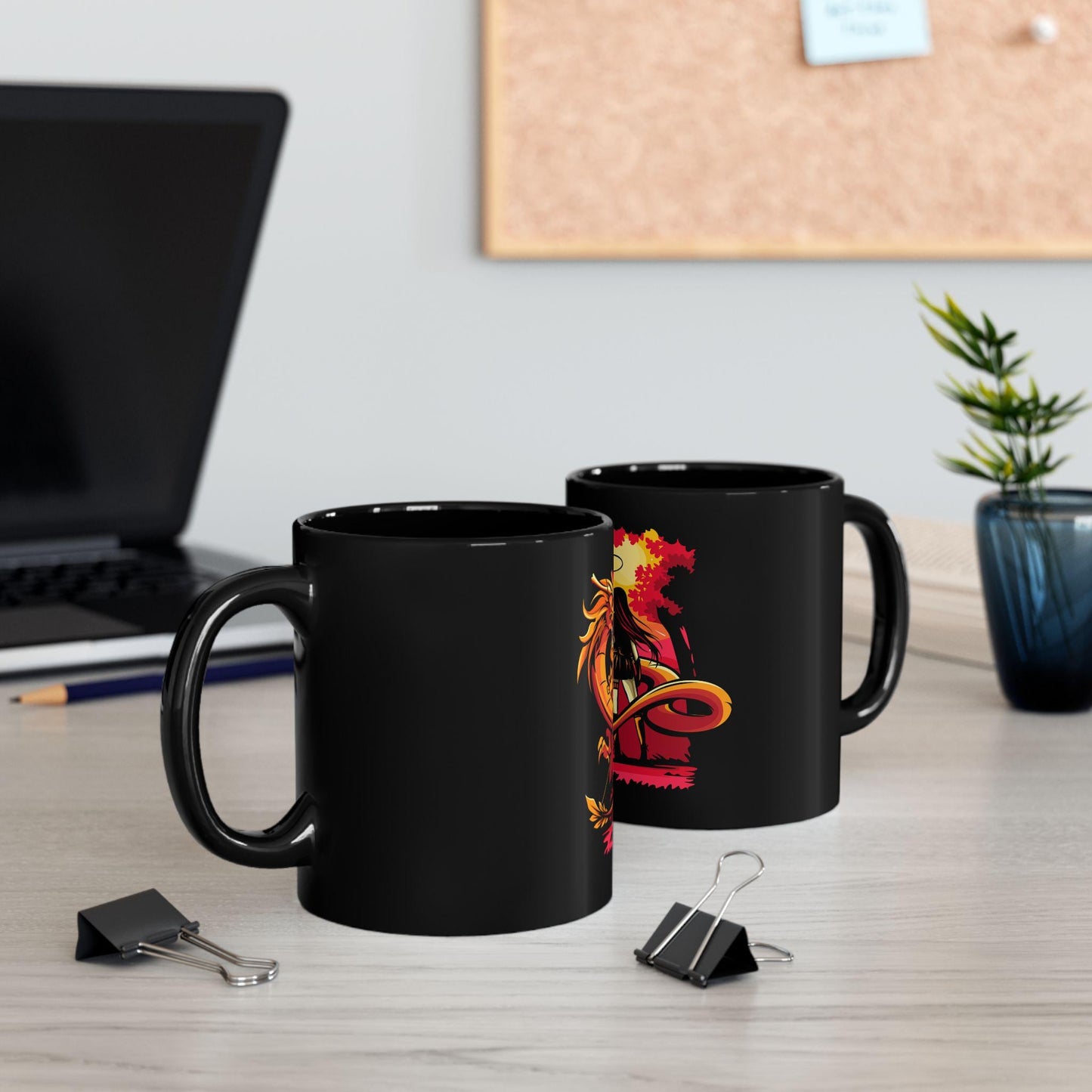 Dragon & Warrior Black Coffee Mug - Mythical Tea Cup, Unique Gift for Gamers, Fantasy Lovers, Art Collectors, Dragon Appreciation