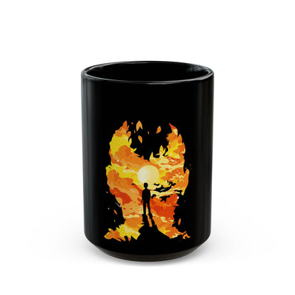Black Mug with Vibrant Sunset Design, Cozy Coffee Cup, Perfect for Tea Lovers, Gift for Nature Lovers, Inspirational Drinkware