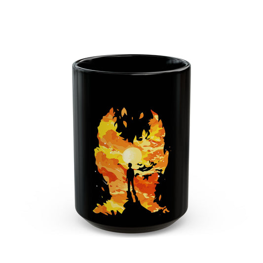Black Mug with Vibrant Sunset Design, Cozy Coffee Cup, Perfect for Tea Lovers, Gift for Nature Lovers, Inspirational Drinkware