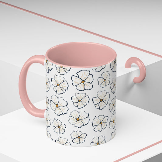 Floral Accent Coffee Mug - Elegant Drinkware for Home, Gifts, Mother's Day, Wedding, Office Decor