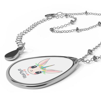 Unicorn Oval Necklace, Whimsical Jewelry for Kids, Fun Holiday Gift, Birthday Present, Cute Animal Pendant