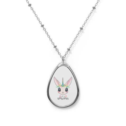 Unicorn Oval Necklace, Whimsical Jewelry for Kids, Fun Holiday Gift, Birthday Present, Cute Animal Pendant
