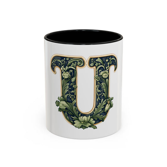Floral U Initial Coffee Mug - Personalized Gift, Ceramic Tea Cup, Elegant Home Decor, Customizable Mug for Home, Office, or Gifts