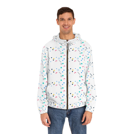 Geometric Men's Full-Zip Hoodie, Trendy AOP Jacket, Casual Wear, Gift for Him, Spring Fashion