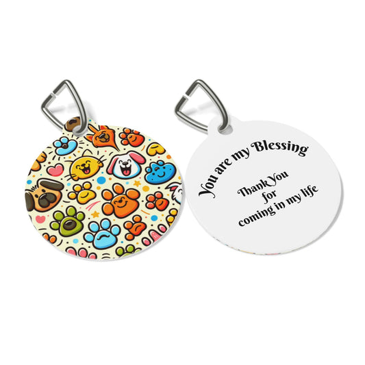 Colorful Pet Tag with Cute Paw Prints | Personalized Dog ID Tag, Cat Collar Tag, Pet Lover Gift, Dog Accessories, Animal Tag