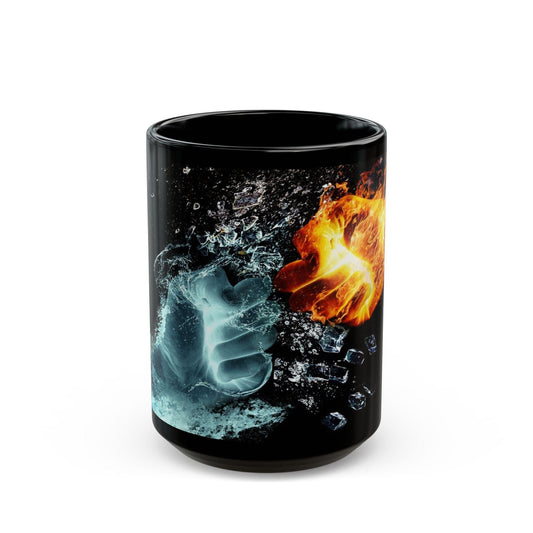 Dynamic Elemental Black Mug - Fire & Ice Design, Cool Gift for Coffee Lovers, Unique Drinkware for Home, Office, or Gaming