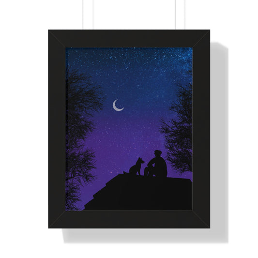 Starry Night Framed Poster, Night Sky Art, Home Decor, Pet Lover Gift, Celestial Wall Art, Gift for Animal Lovers, Friendship Decor