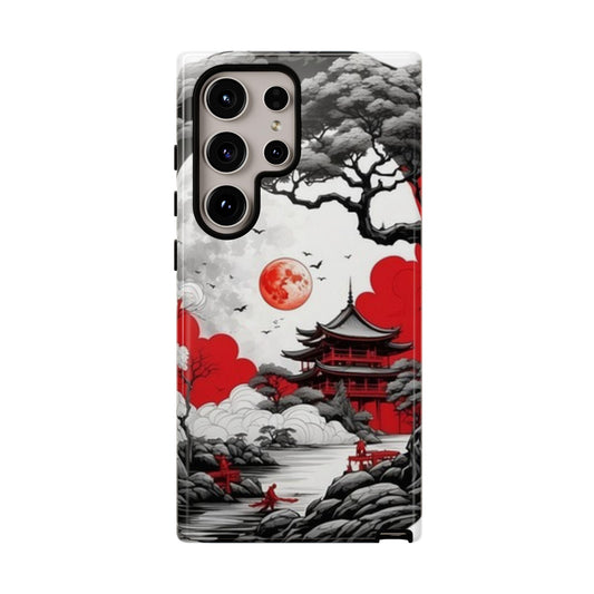 S25, S24 phone Case with Japanese Landscape Design, Tough Cases, Red and Black Aesthetic, Gift for Travelers, Unique Phone Cover, Modern Art